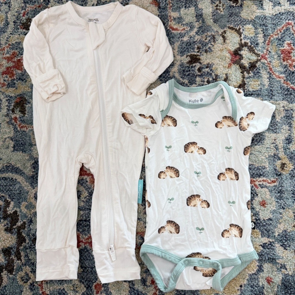 Kyte Baby PurComfy Romper Bodysuit Bundle 0-3M Neutral Cream Hedgehog Bamboo EUC